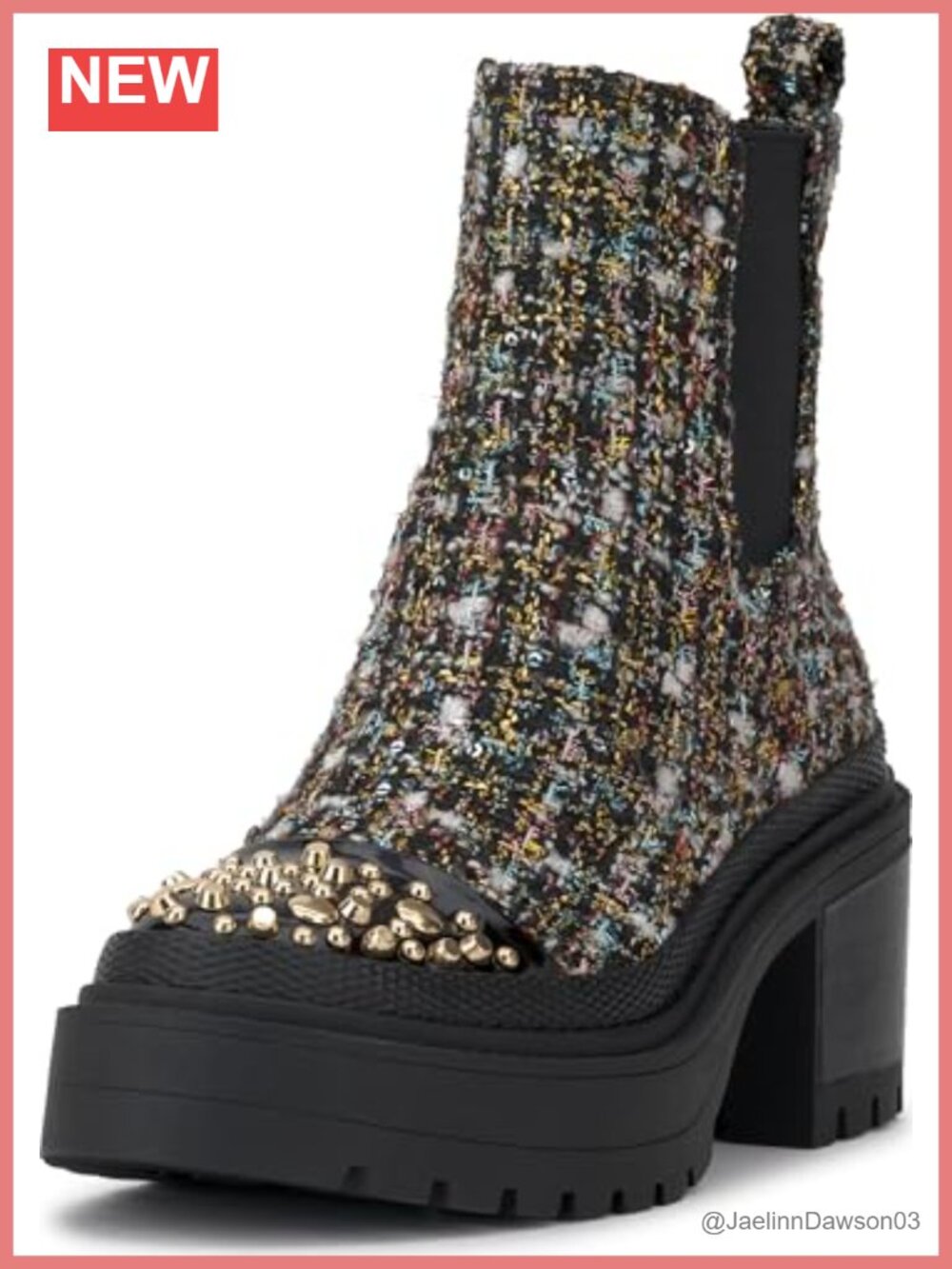Jessica Simpson Jymmie Chelsea Boots Tweed Ankle Bootie Embellished Platform